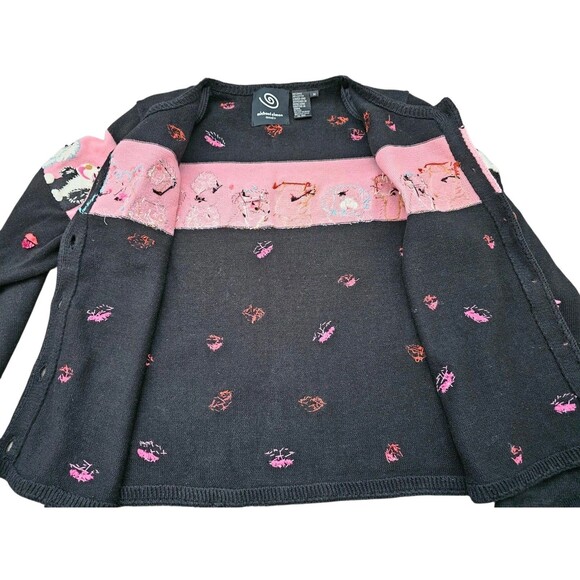 Michael Simon M Cardigan Dog Sweater Kiss Lips Embroidered Beaded Black Pink - Picture 5 of 16